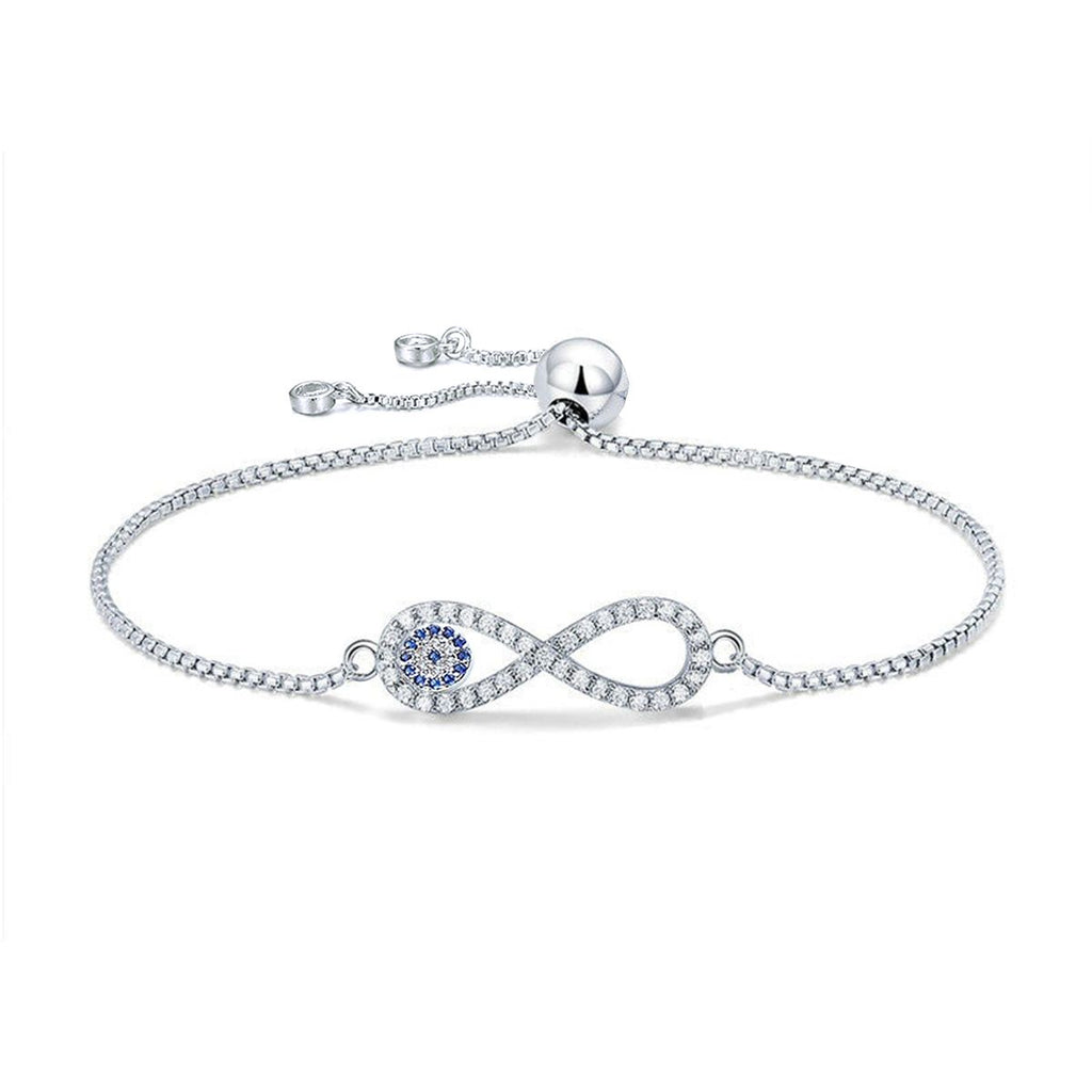 Silver Blue Evil Eye Nazariya Infinity CZ Slider Bracelet Bulk