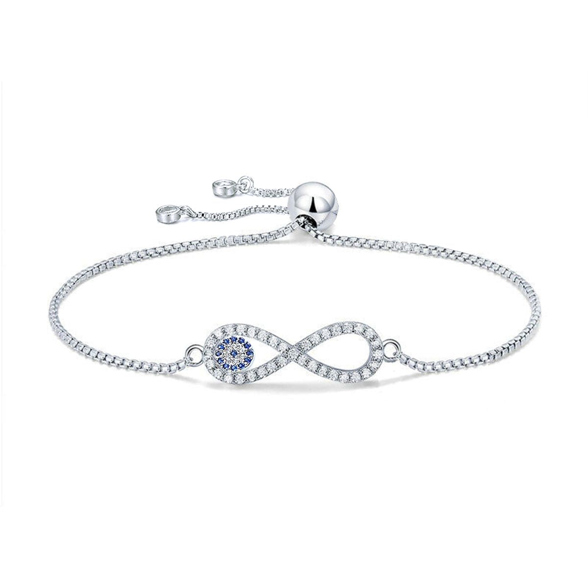 Silver Blue Evil Eye Nazariya Infinity CZ Slider Bracelet Bulk