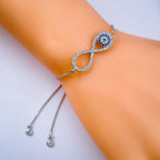 Silver Blue Evil Eye Nazariya Infinity CZ Slider Bracelet Bulk