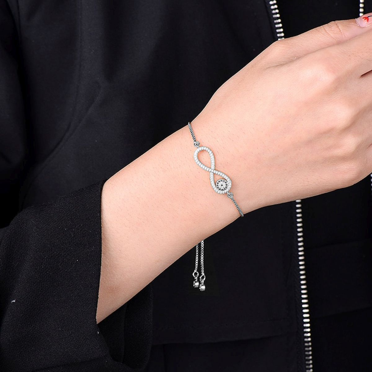 Silver Blue Evil Eye Nazariya Infinity CZ Slider Bracelet Bulk