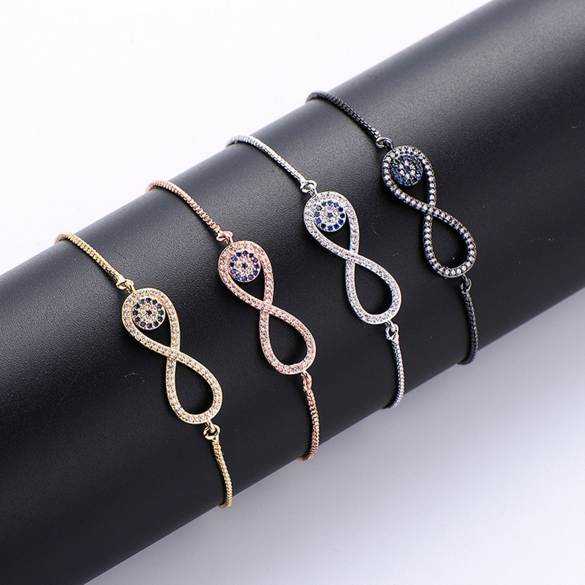Silver Blue Evil Eye Nazariya Infinity CZ Slider Bracelet Bulk