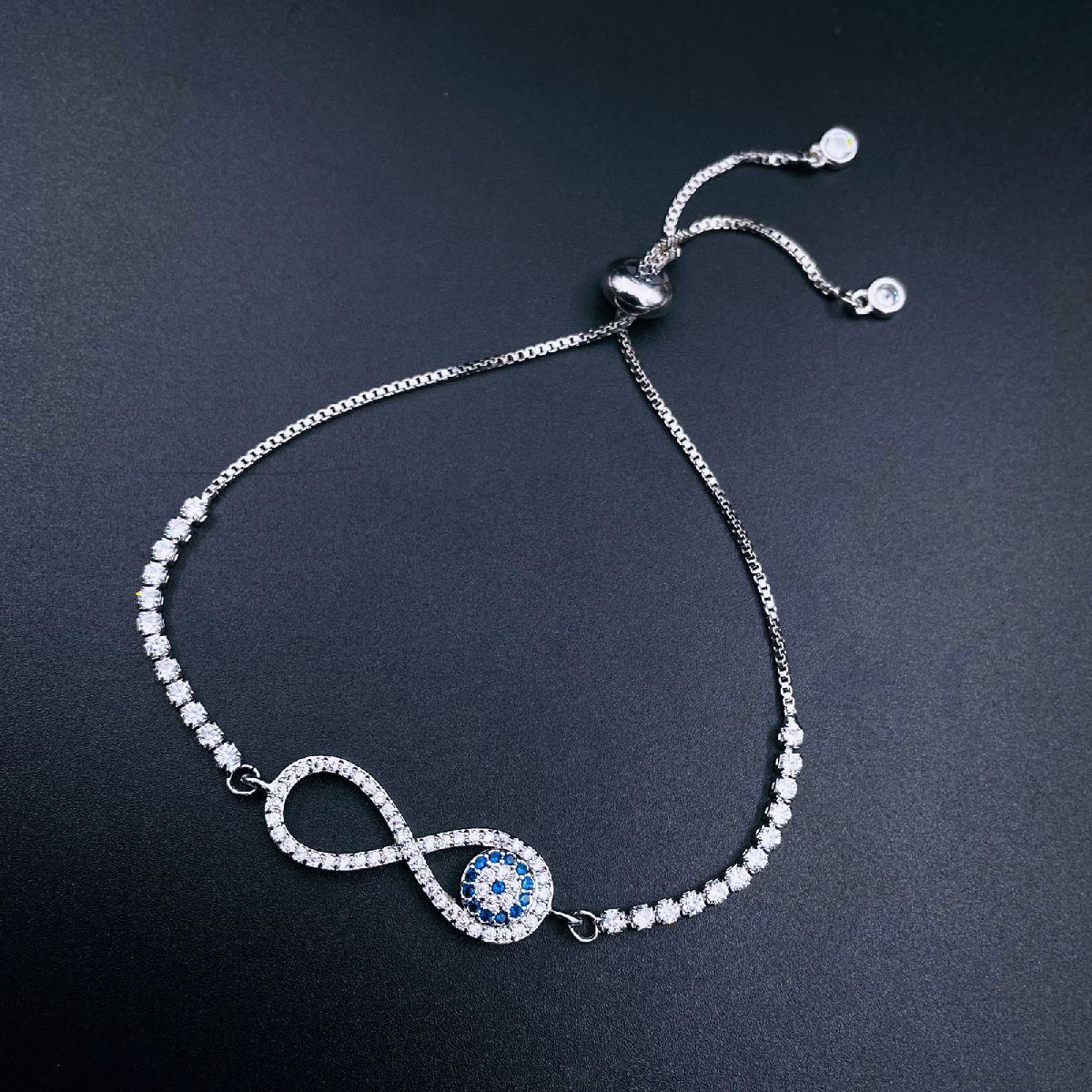 Blue Silver Slider Infinity Turkish Evil Eye Bracelet For Women Bulk