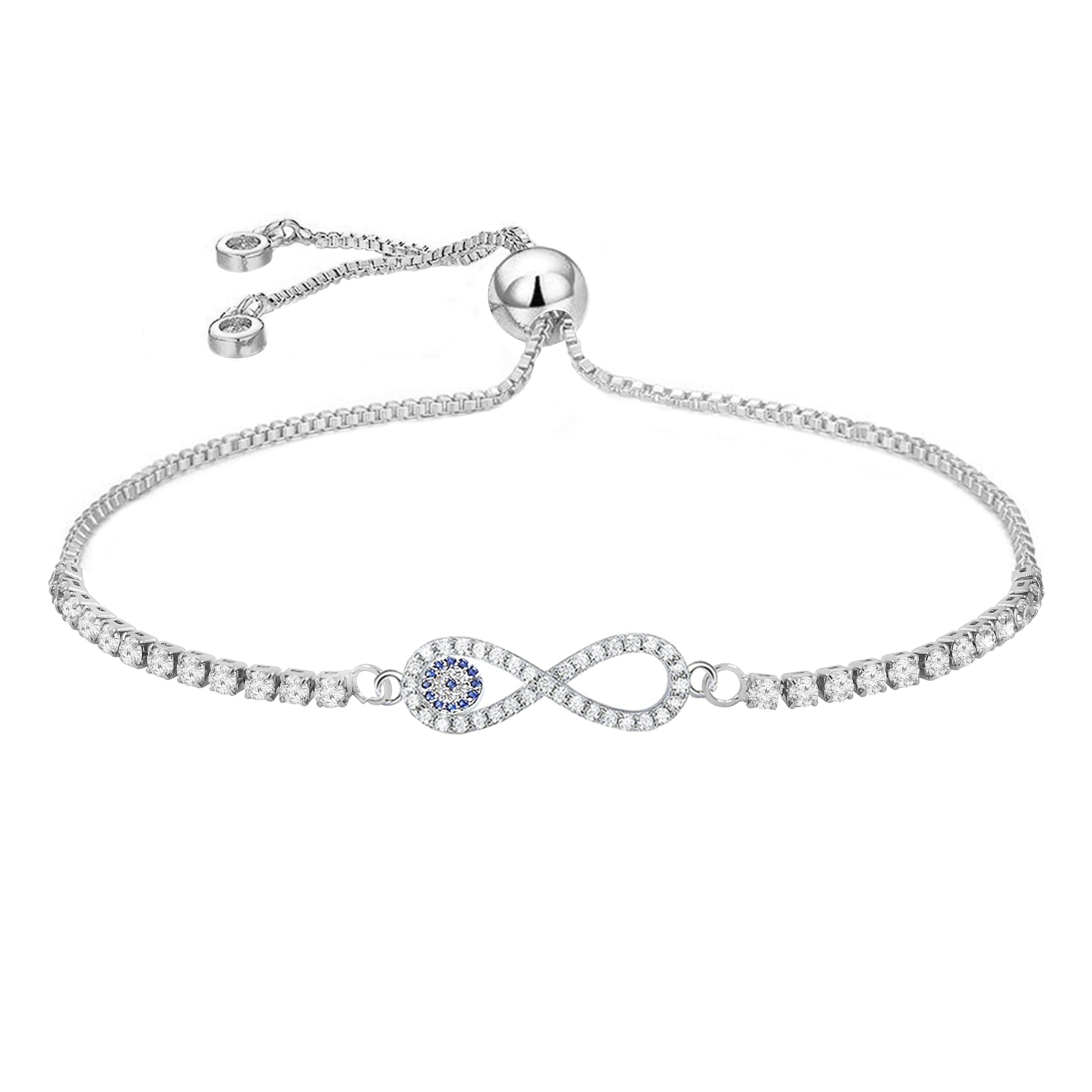 Blue Silver Slider Infinity Turkish Evil Eye Bracelet For Women Bulk