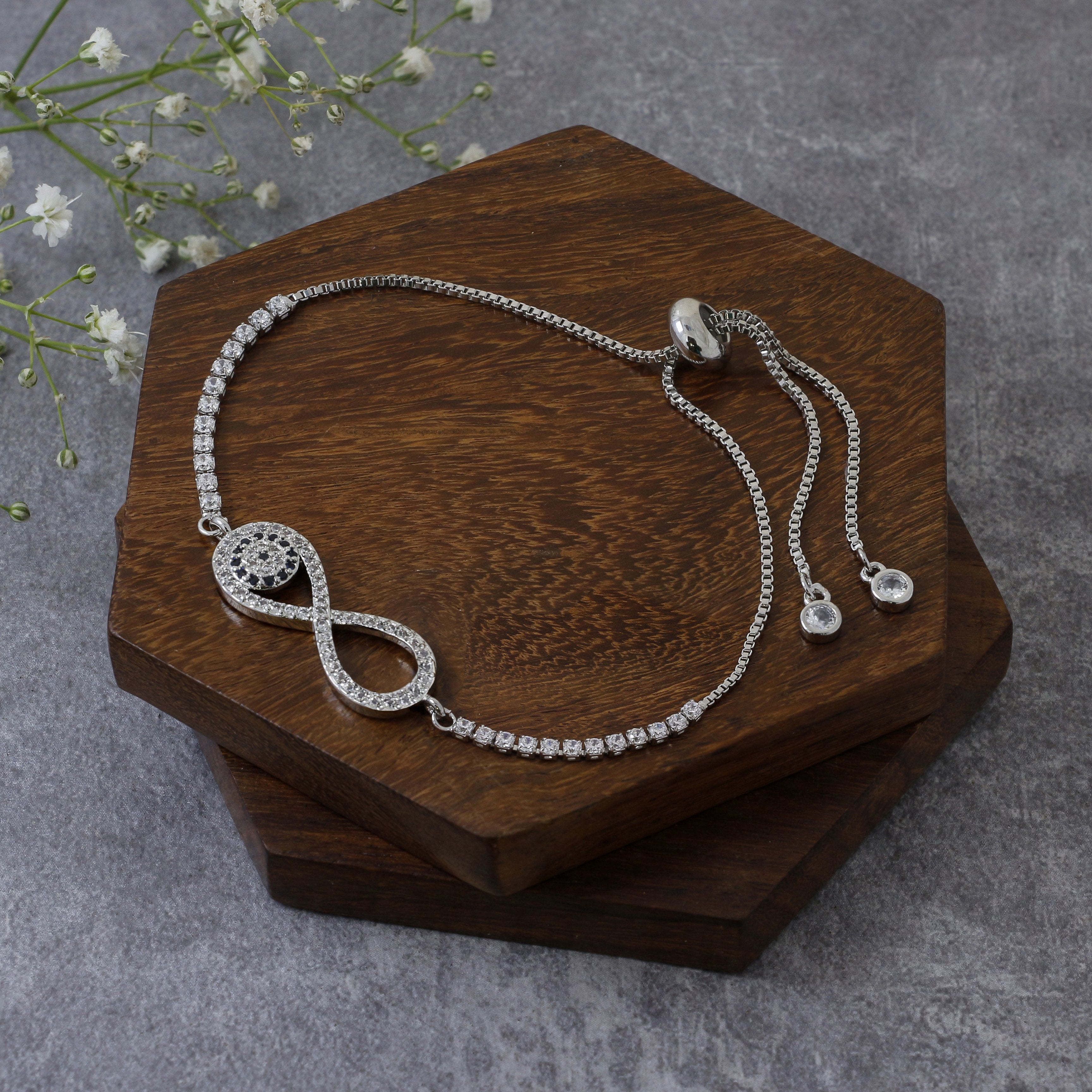 Blue Silver Slider Infinity Turkish Evil Eye Bracelet For Women Bulk