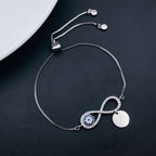 Evil Eye Infinity Silver CZ Medallion Charm Slider Bracelet Bulk