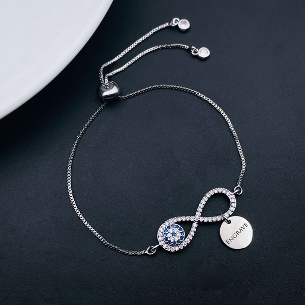 Evil Eye Infinity Silver CZ Medallion Charm Slider Bracelet Bulk Main image