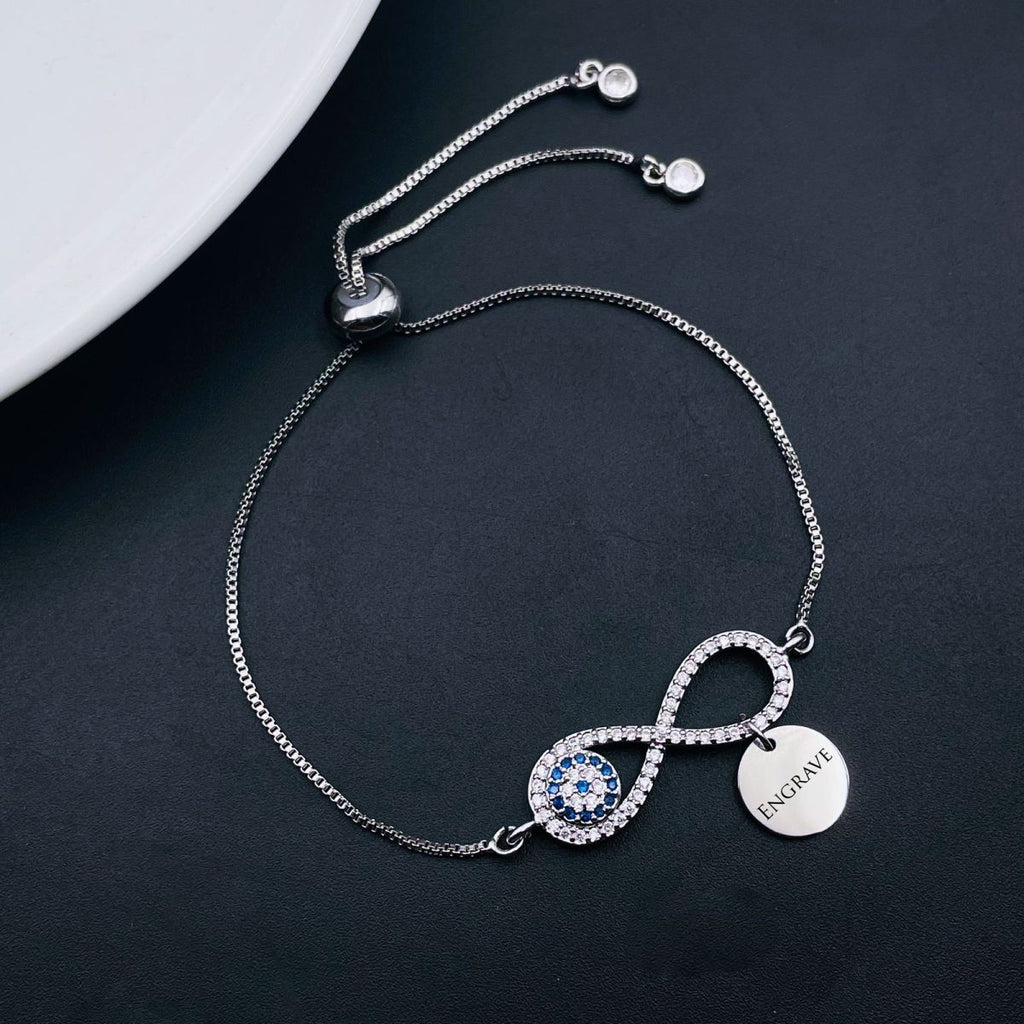 Evil Eye Infinity Silver CZ Medallion Charm Slider Bracelet Bulk