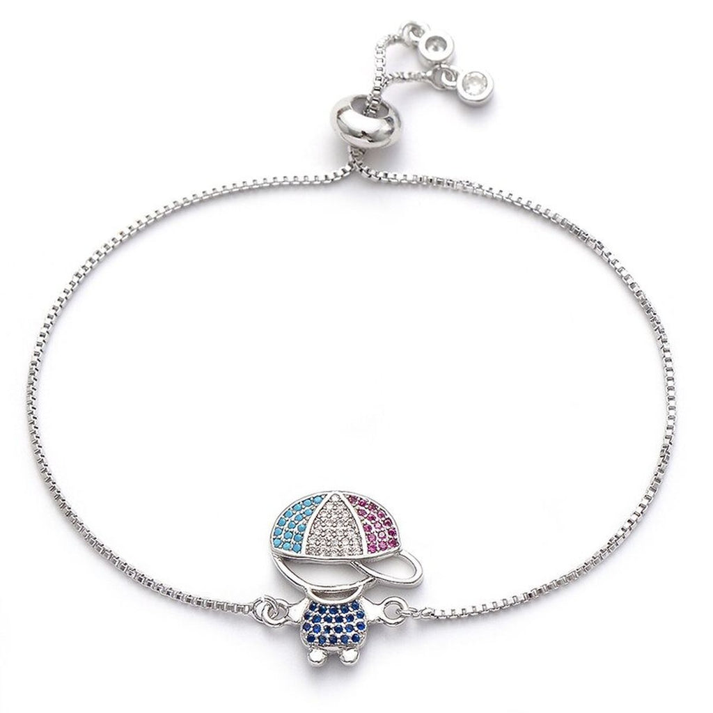 Cute Baby Boy Charms CZ Slider Extender Extension Silver Bracelet Bulk