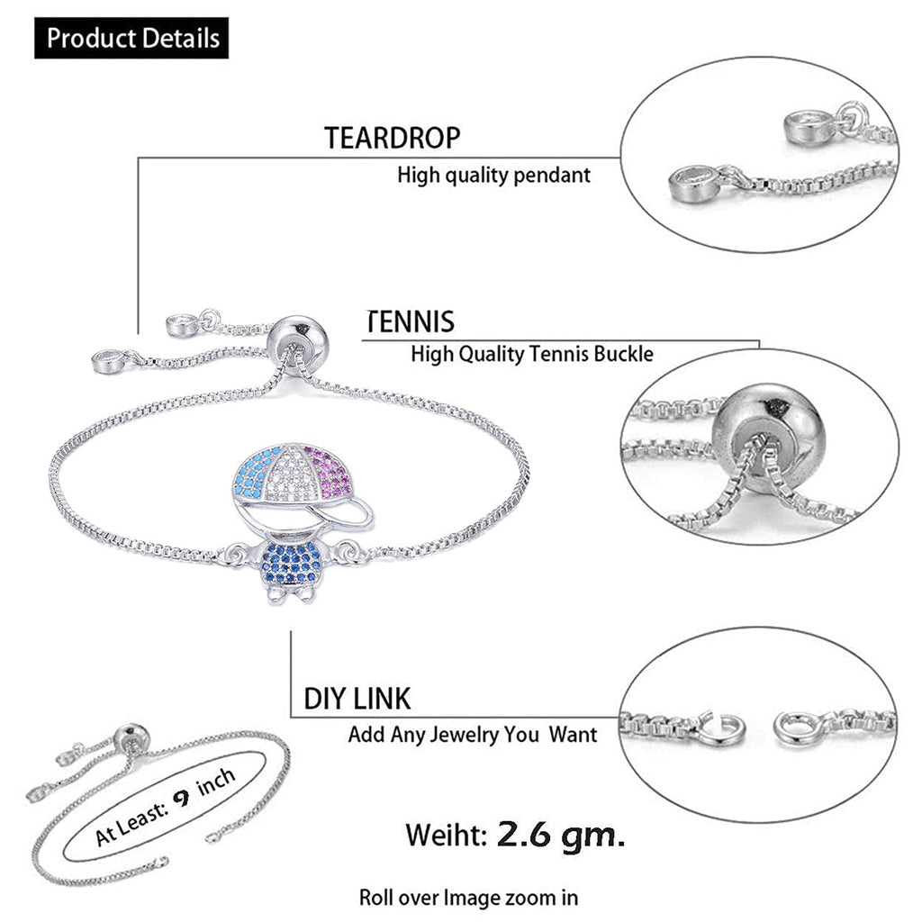 Cute Baby Boy Charms CZ Slider Extender Extension Silver Bracelet Bulk