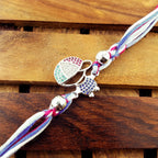 Baby Boy Silver Pink Blue Crystal CZ Thread Rakhi Bulk