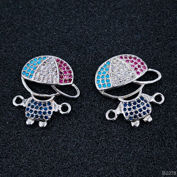 Baby Boy Silver Pink Blue Crystal CZ American Diamond Centre Pcs Bulk Main image