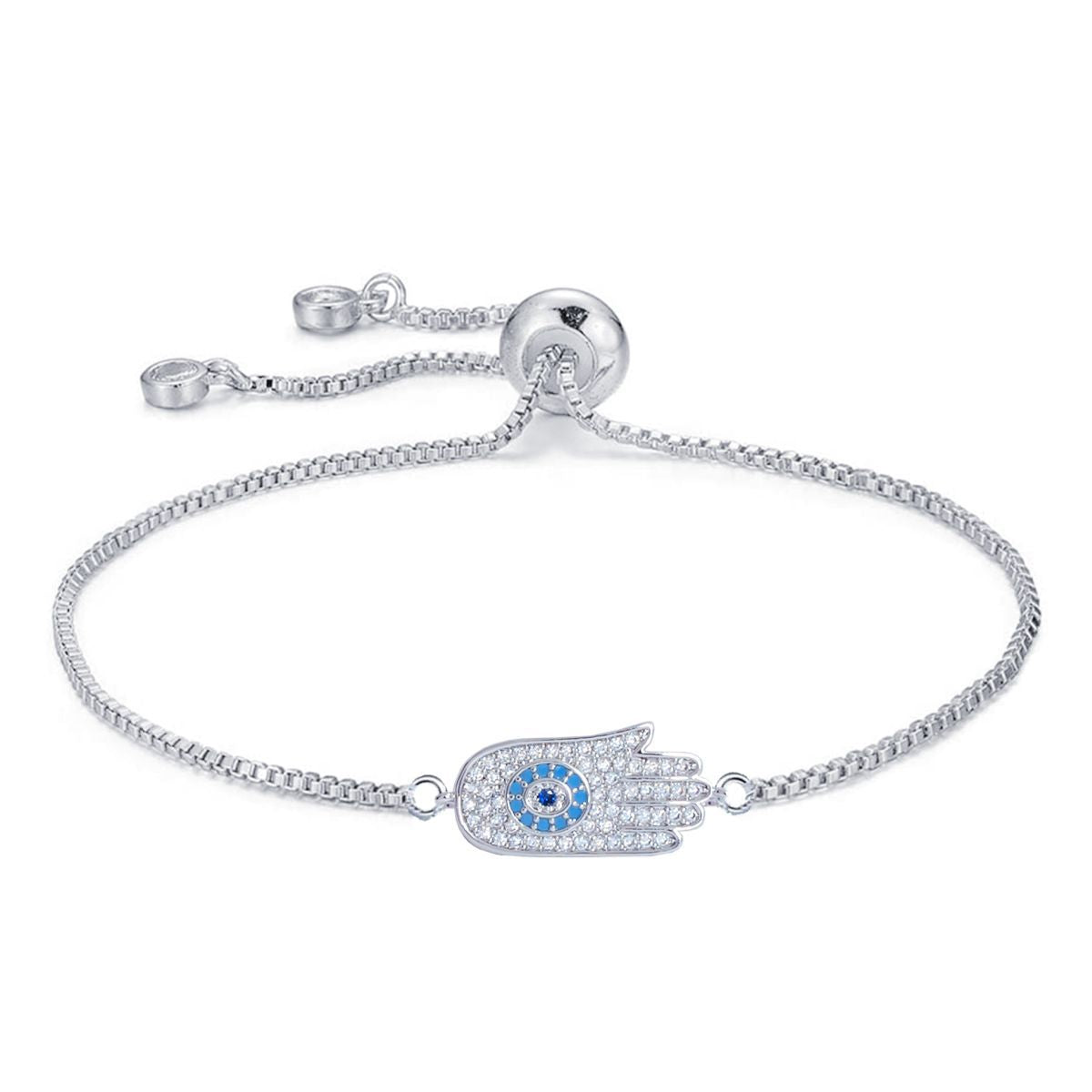 Evil Eye Hamsa Nazariya Silver CZ Adjustable Bracelet Bulk