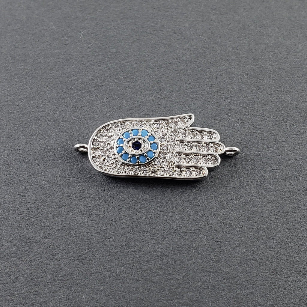 Evil Eye Hamsa Hand Nazariya Silver American Diamond Cubic Zirconia Charm Adustable Centre Pcs For Women