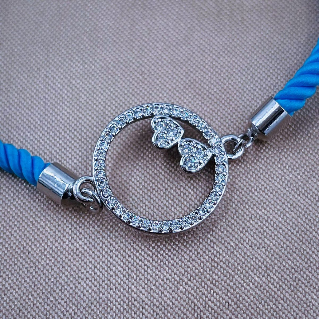 Heart Copper Blue Silver Cubic Zirconia Thread Slider Bracelet Bulk
