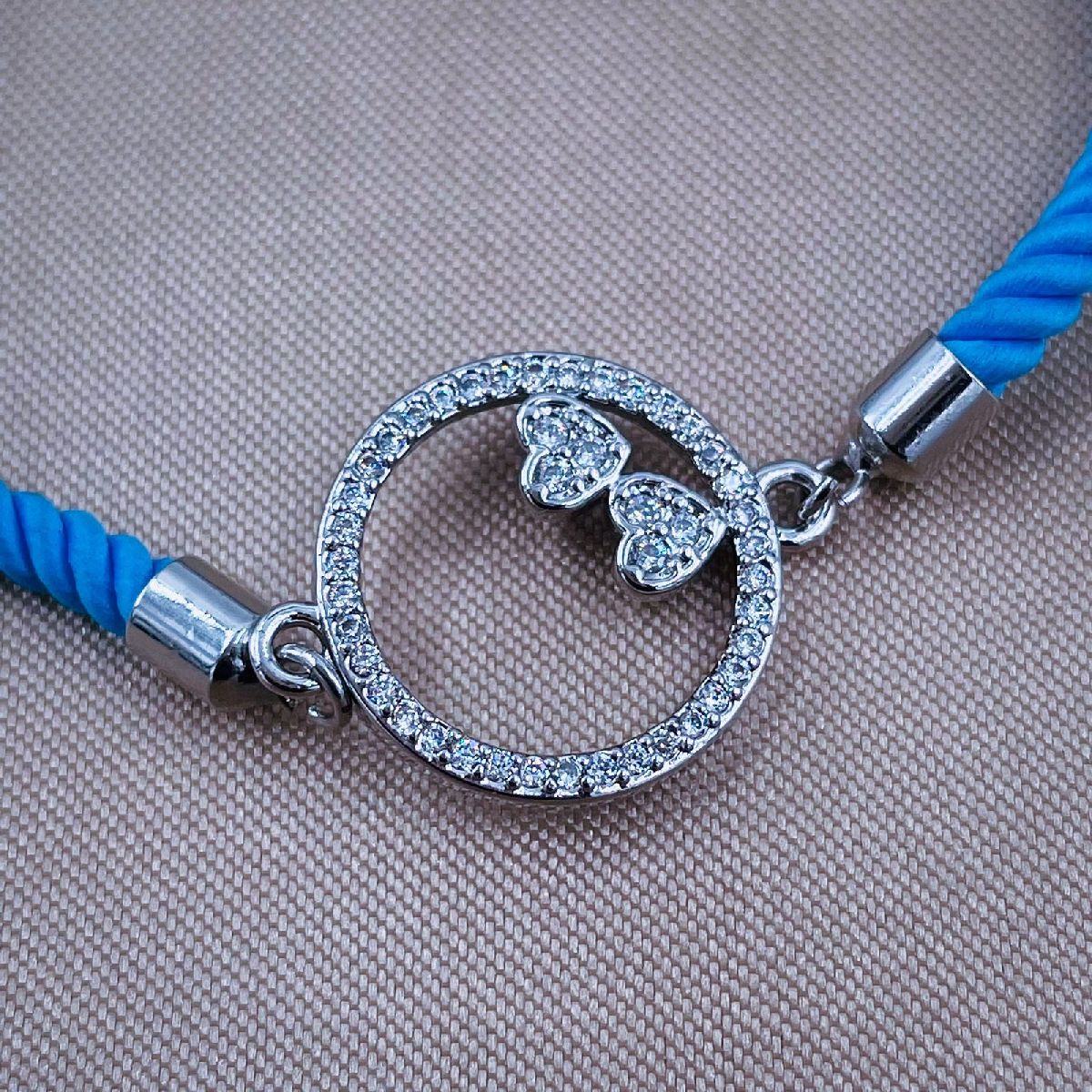 Heart Copper Blue Silver Cubic Zirconia Thread Slider Bracelet Bulk