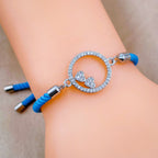 Heart Copper Blue Silver Cubic Zirconia Thread Slider Bracelet Bulk