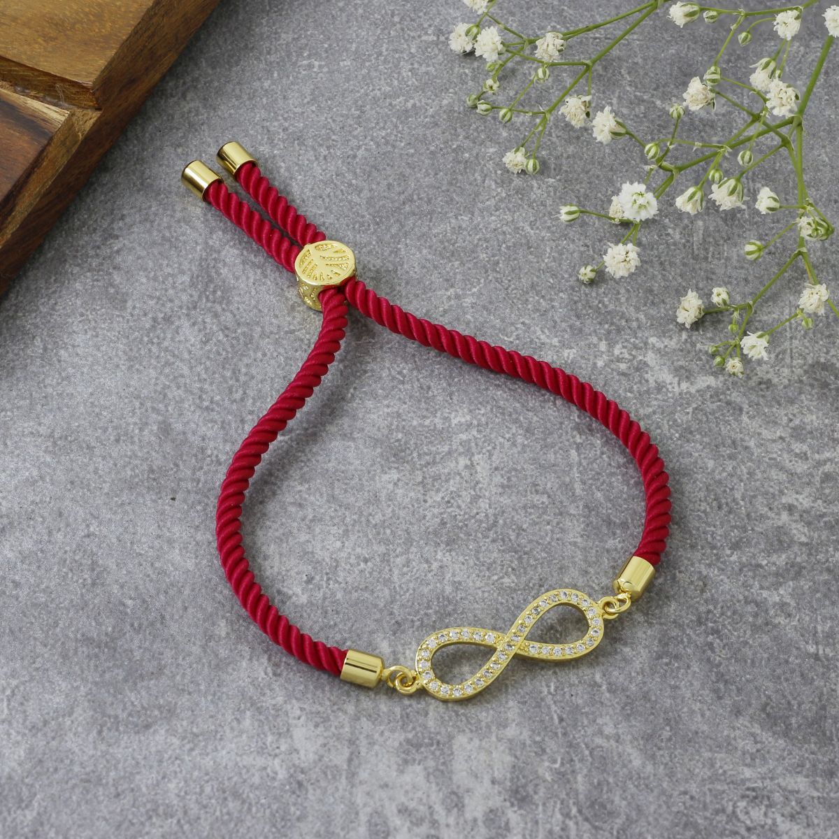 Infinity 18K Gold Pink Cubic Zirconia Adjustable Thread Bracelet Bulk