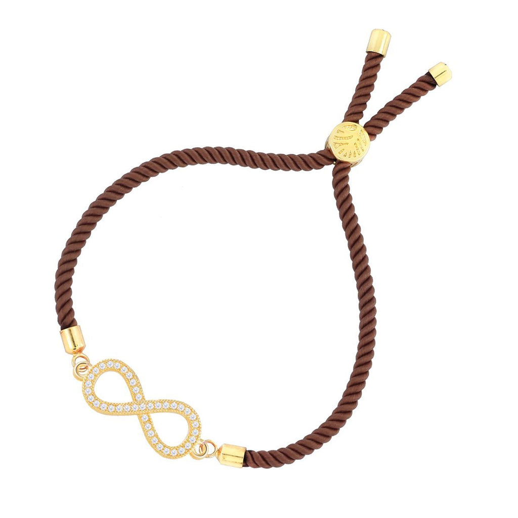 Infinity 18K Gold Brown Cubic Zirconia Adjustable Thread Bracelet