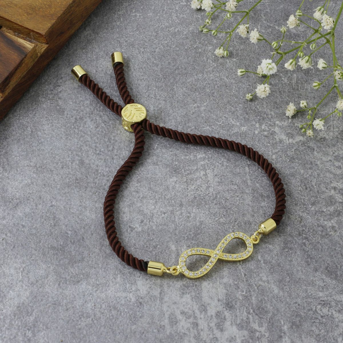 Infinity 18K Gold Brown Cubic Zirconia Adjustable Thread Bracelet Main image