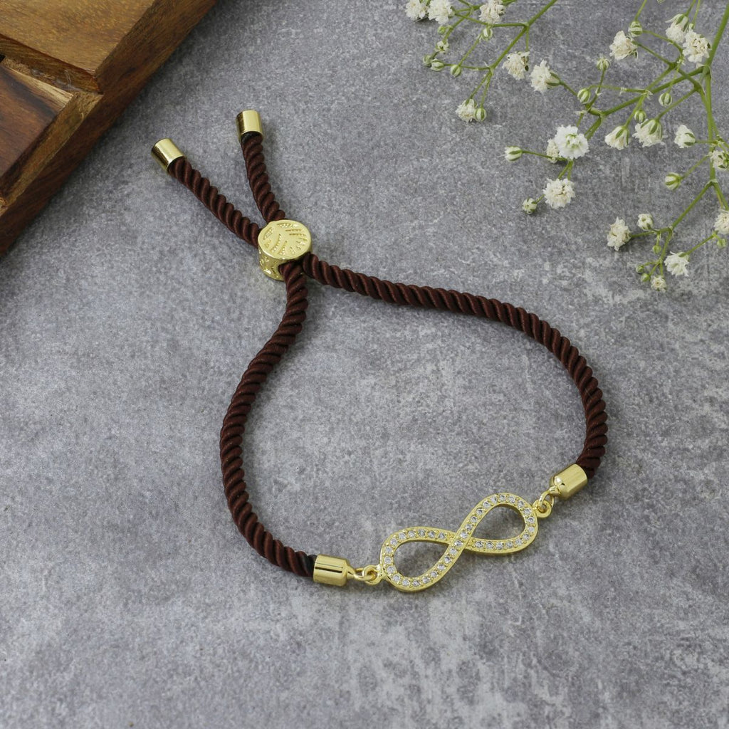 Infinity 18K Gold Brown Cubic Zirconia Adjustable Thread Bracelet