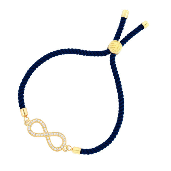 Infinity 18K Gold Blue Cubic Zirconia Adjustable Thread Bracelet Bulk Secondary image