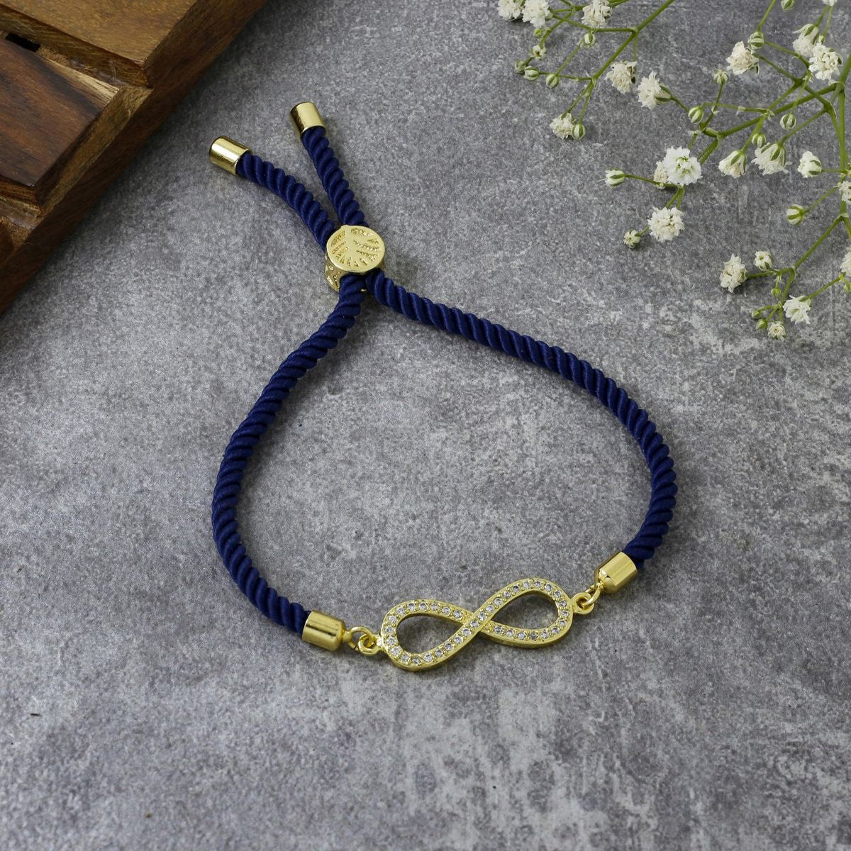 Infinity 18K Gold Blue Cubic Zirconia Adjustable Thread Bracelet Bulk