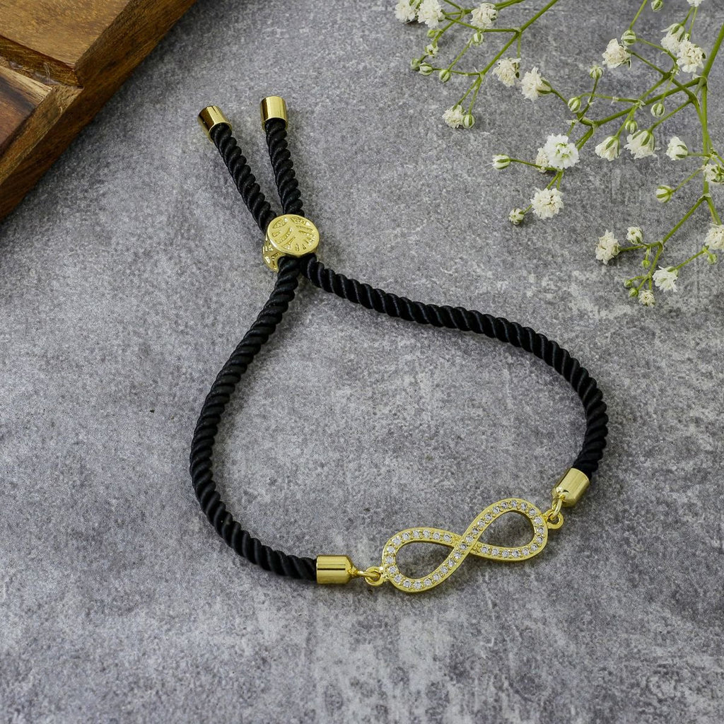 Infinity 18K Gold Black Cubic Zirconia Adjustable Thread Bracelet