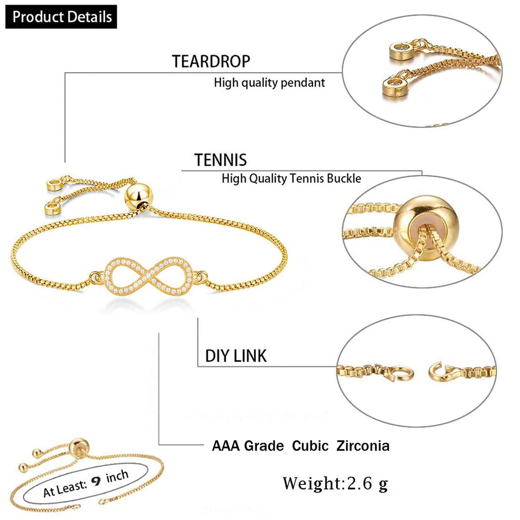 Infinity Gold Baguette Cubic Zirconia American Diamond Bracelet Bulk