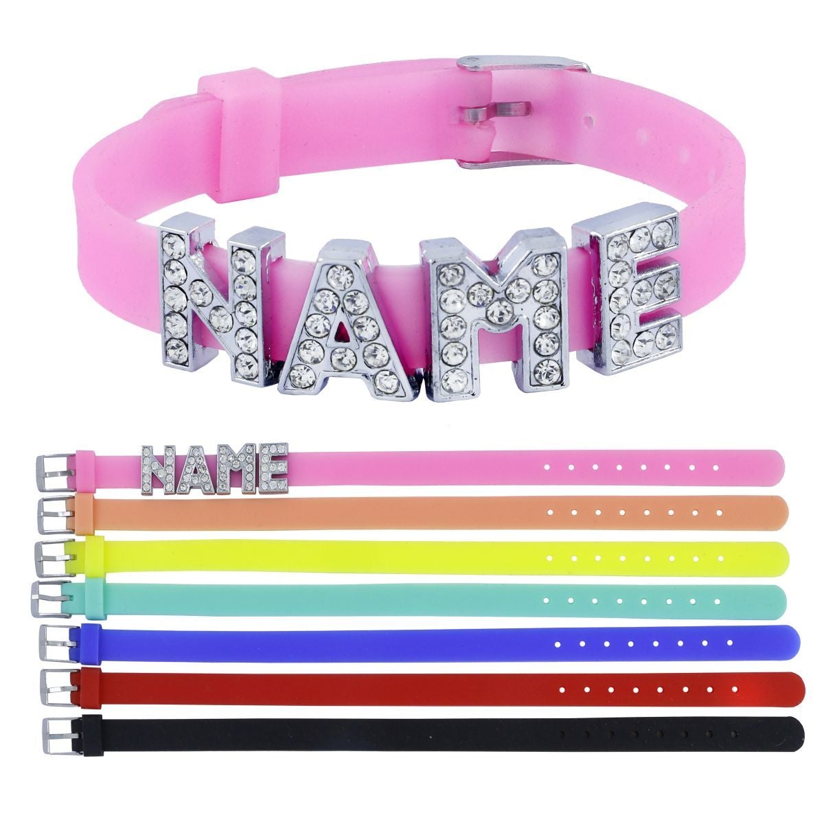 Personalised Name Alphabet Initial Letter Rhinestone Silicon Watch Belt Bracelet Women Main image