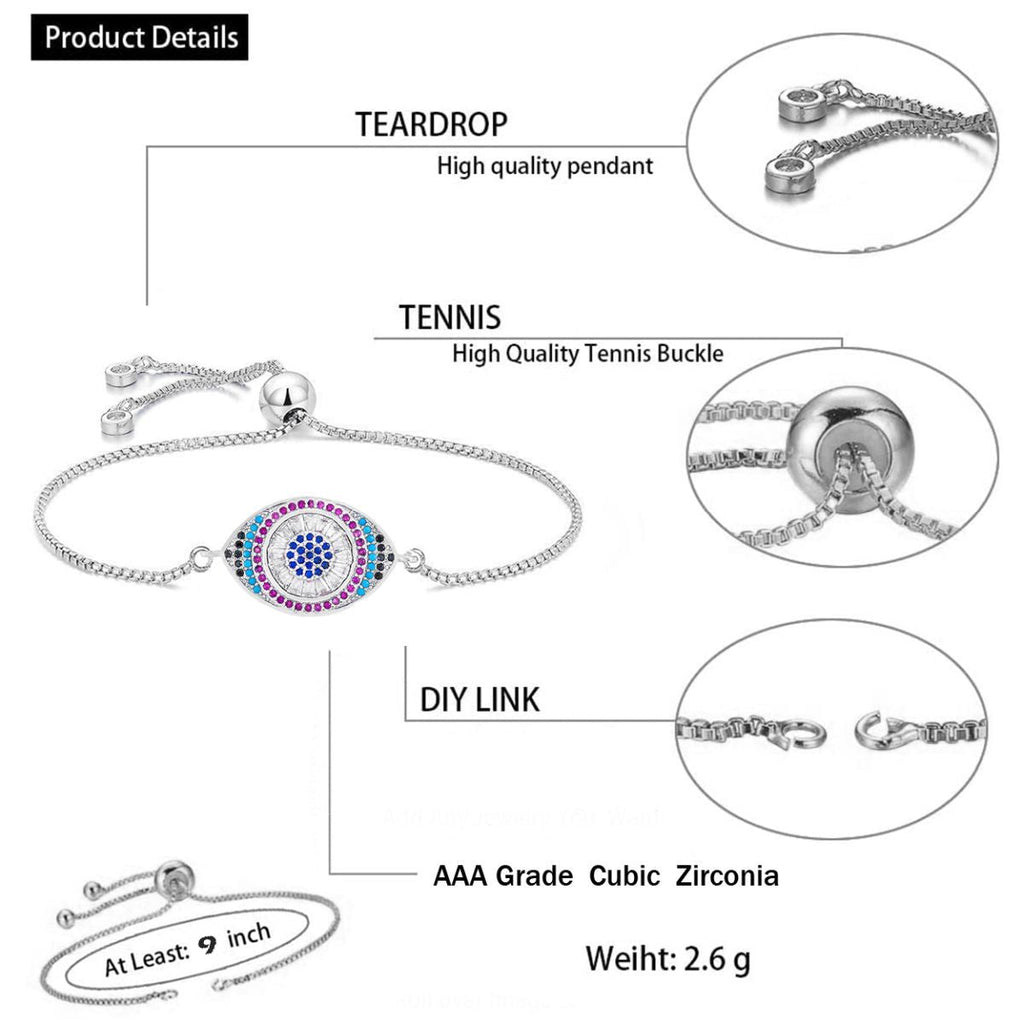 Silver White Slider Turkish Evil Eye Bracelet For Women Bulk