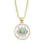 Turkish Evil Eye Medallion White Enamel Necklace Pendant Chain Bulk