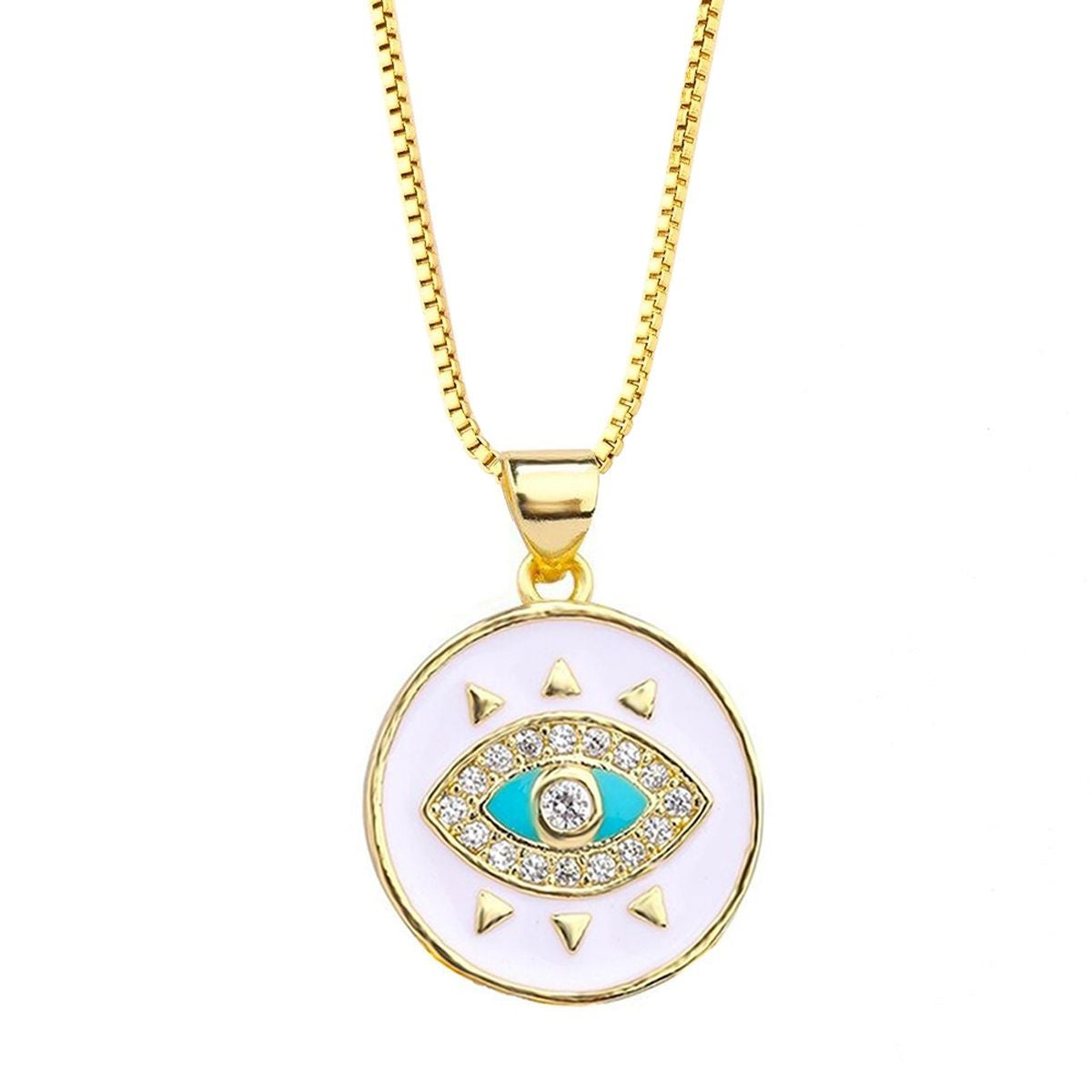 Turkish Evil Eye Medallion White Enamel Necklace Pendant Chain Bulk
