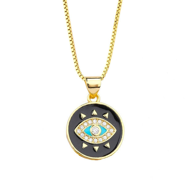 Turkish Evil Eye Medallion White Enamel Necklace Pendant Chain Bulk Secondary image