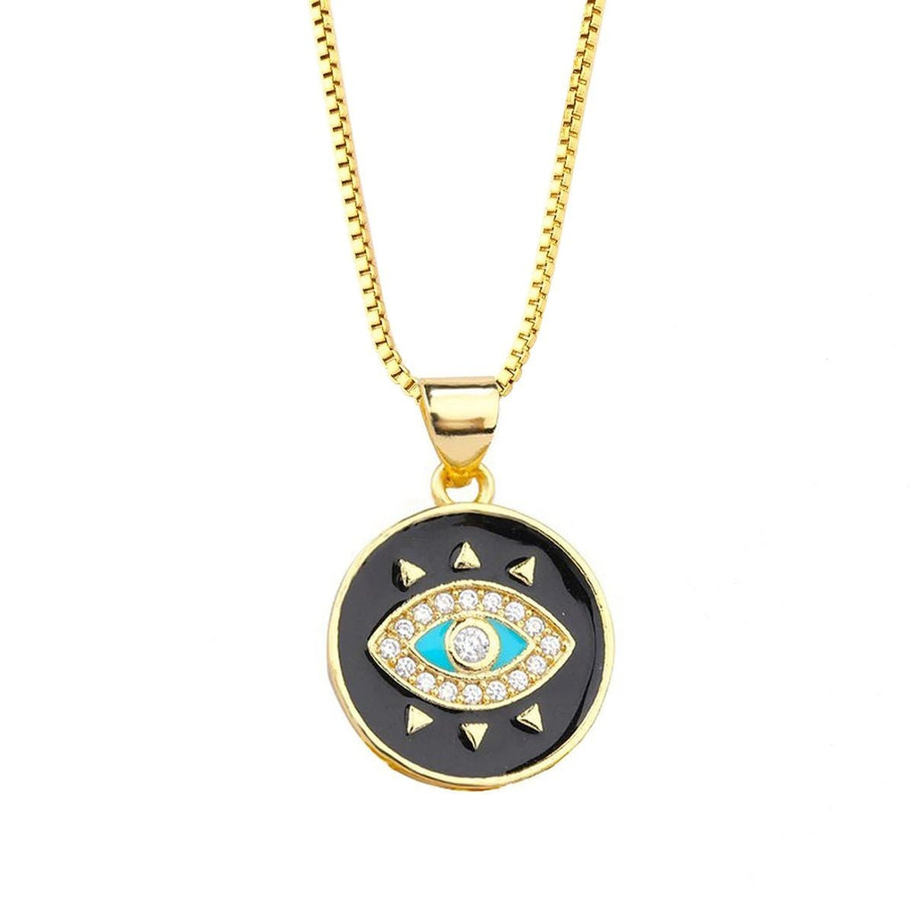 Turkish Evil Eye Medallion White Enamel Necklace Pendant Chain Bulk