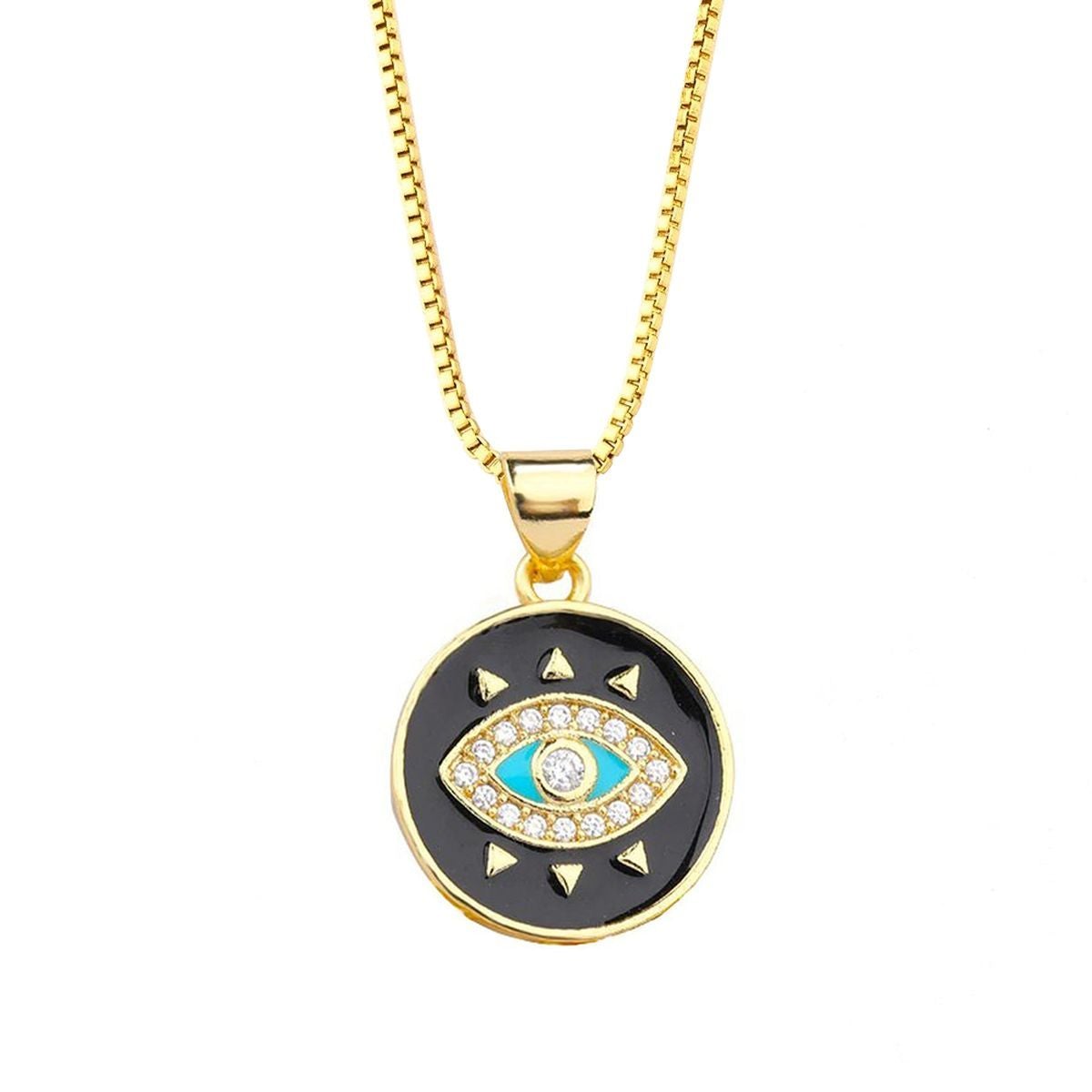 Turkish Evil Eye Medallion White Enamel Necklace Pendant Chain Bulk