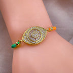 Evil Eye Copper Gold Baguette CZ Thread Adjustable Bracelet Bulk