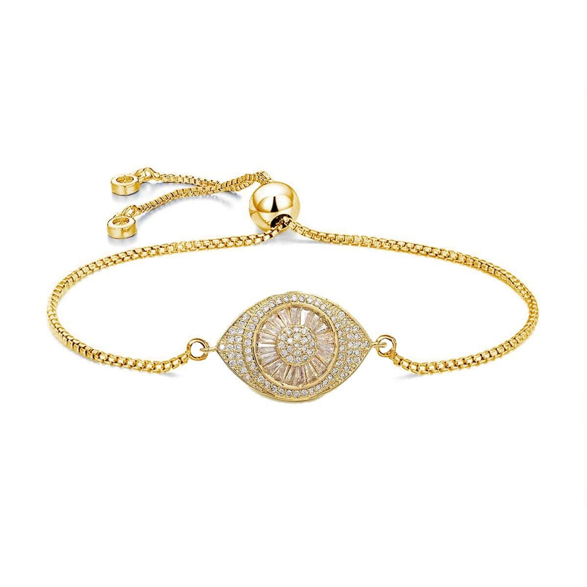 Turkish Evil Eye Gold Cubic Zirconia Adjustable Slider Bracelet Bulk