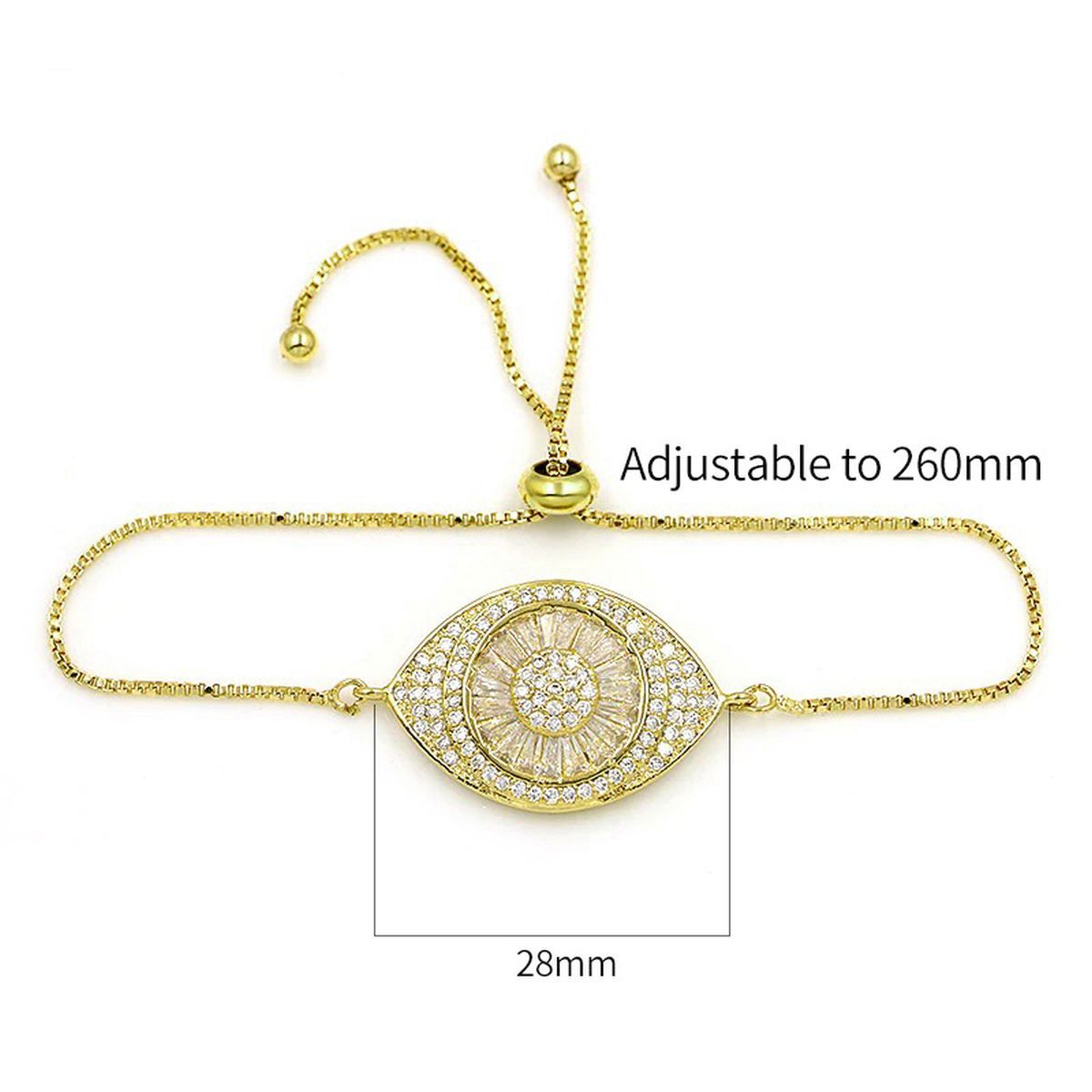 Turkish Evil Eye Gold Cubic Zirconia Adjustable Slider Bracelet Bulk