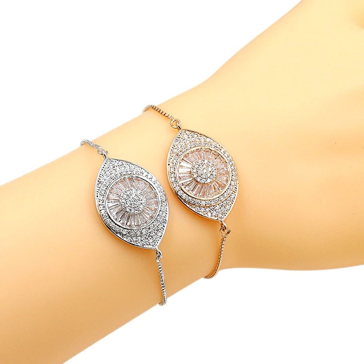 Turkish Evil Eye Gold Cubic Zirconia Adjustable Slider Bracelet Bulk
