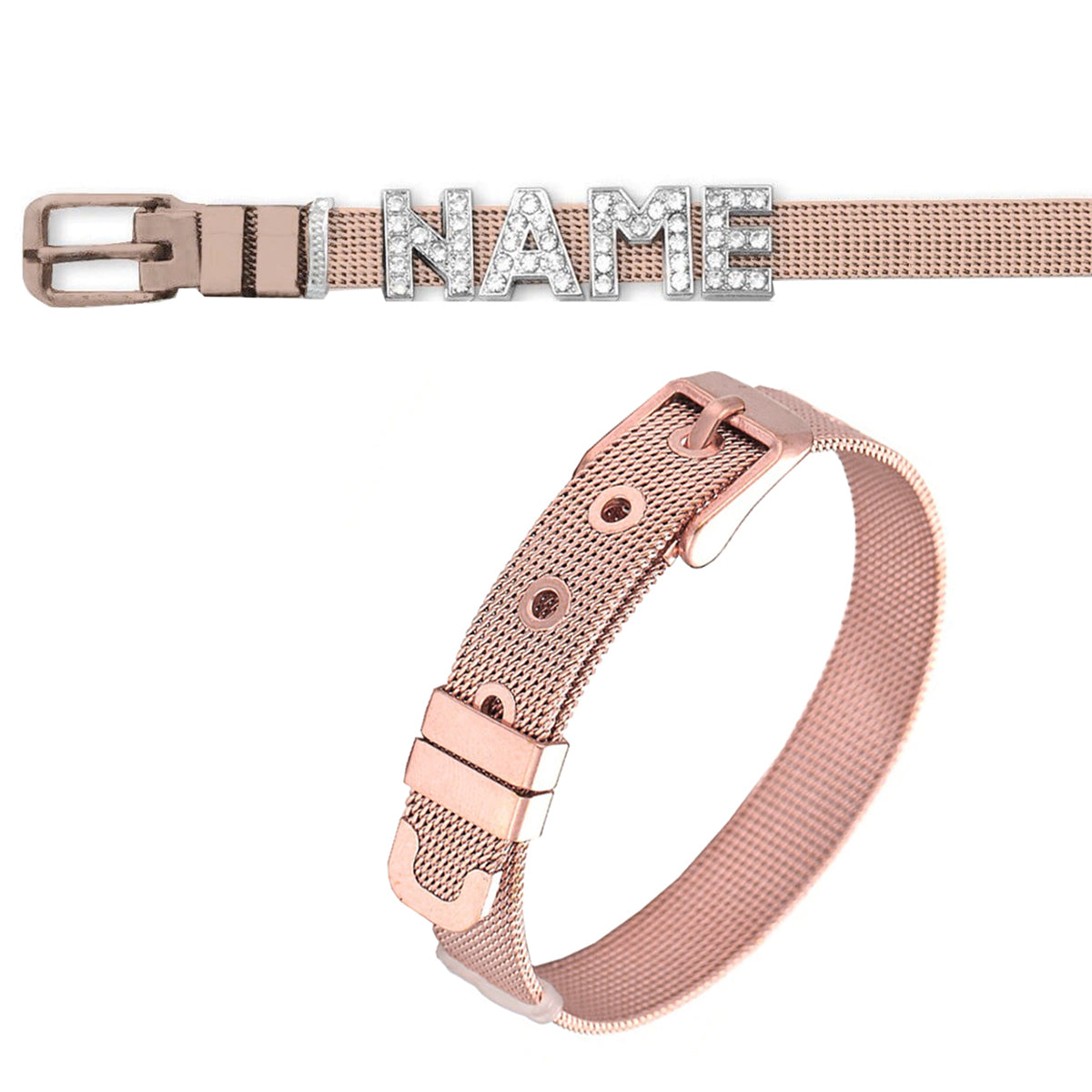 Personalised Name Alphabet Initial Letter Stainless Steel Rhinestone Bracelet