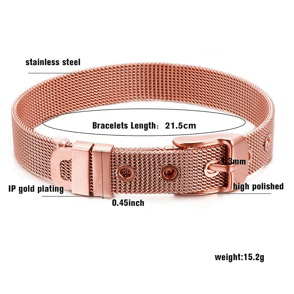 Mesh Belt Buckle Rose Gold Stainless Steel Adjustable Bracelet Bulk