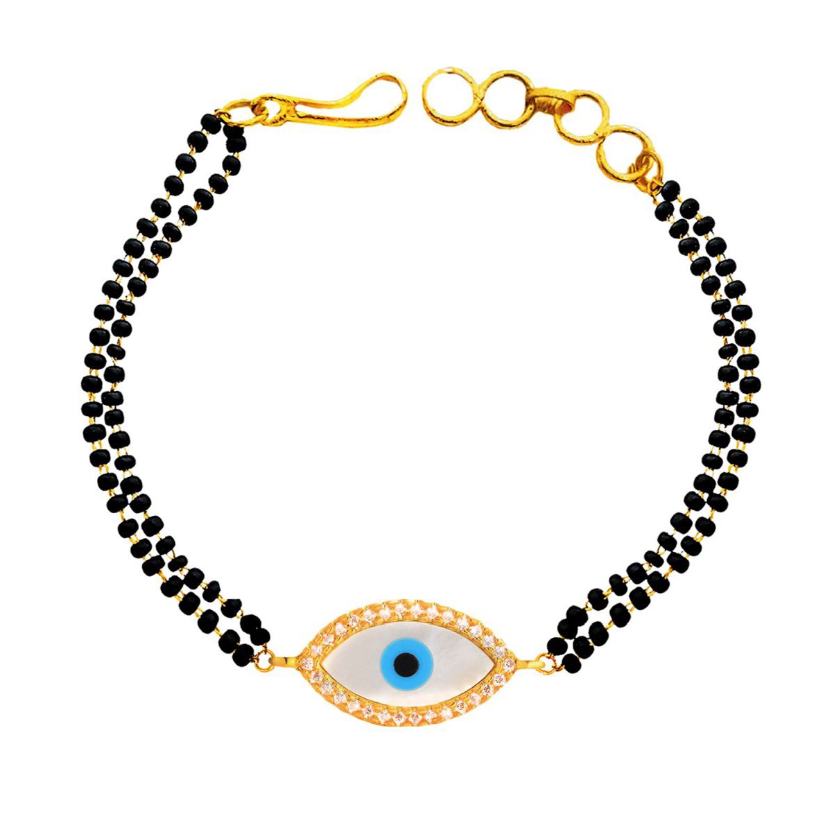 Evil Eye Nazariya Mother Of Pearl Zircon American Diamond 22K Gold Hand Mangalsutra Bracelet For Women Secondary image
