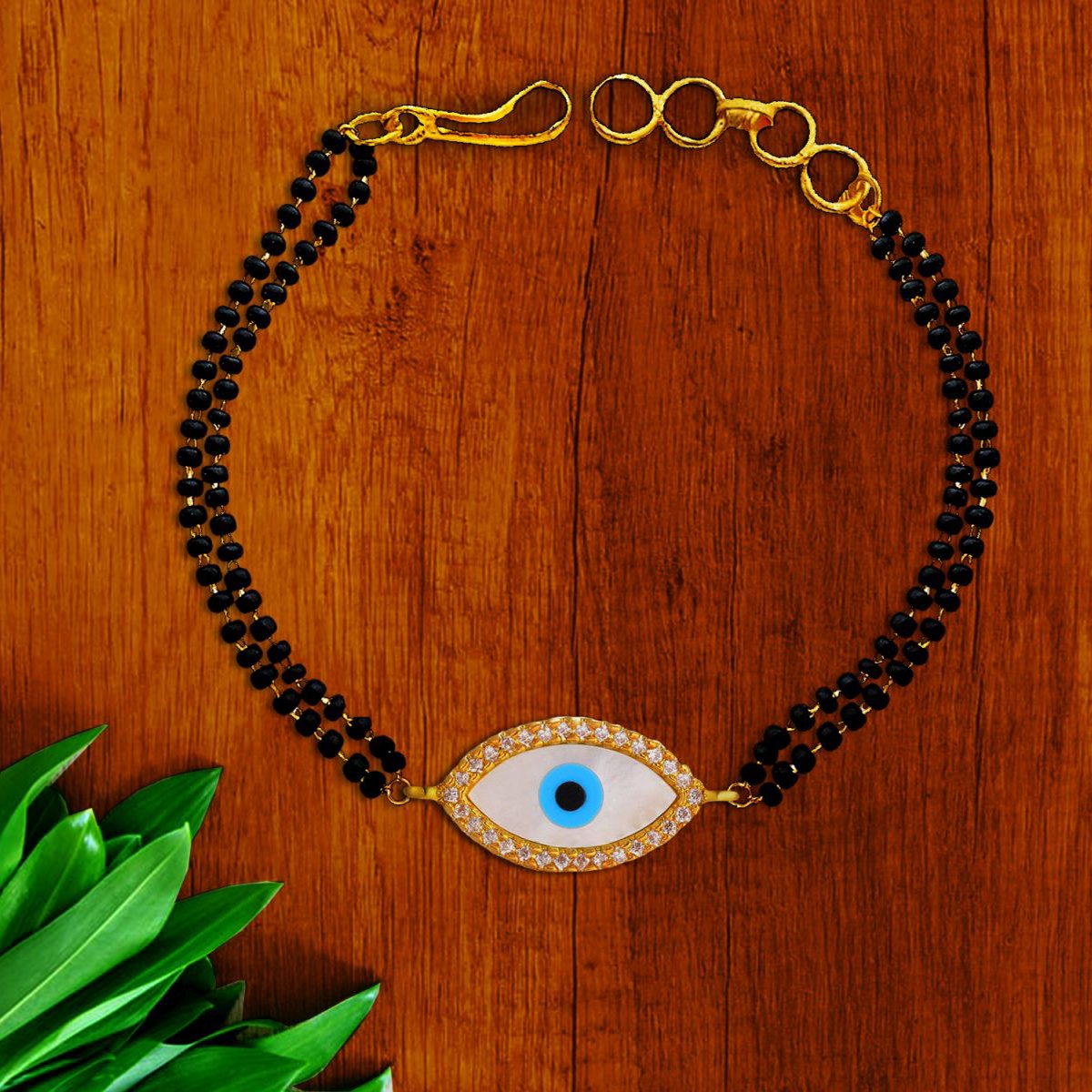 Evil Eye Nazariya Mother Of Pearl Zircon American Diamond 22K Gold Hand Mangalsutra Bracelet For Women Main image