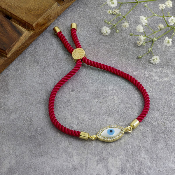 Oval Evil Eye Mother Of Pearl CZ Gold Pink Thread Bracelet Bulk Main image
