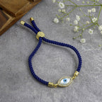Oval Evil Eye Mother Of Pearl CZ Gold Blue Thread Bracelet Bulk
