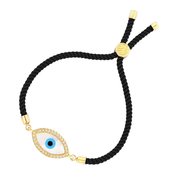 Oval Evil Eye Mother Of Pearl CZ Gold Black Thread Bracelet Bulk Secondary image