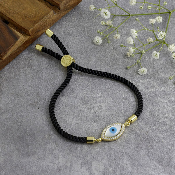 Oval Evil Eye Mother Of Pearl CZ Gold Black Thread Bracelet Bulk Main image