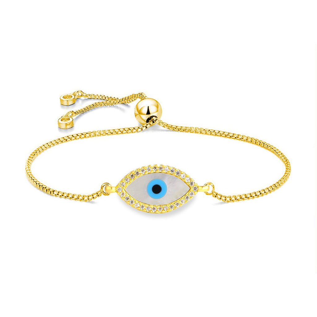 Turkish Evil Eye Mother Of Pearl CZ Gold Slider Bracelet Bulk