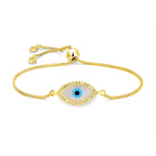 Turkish Evil Eye Mother Of Pearl CZ Gold Slider Bracelet Bulk