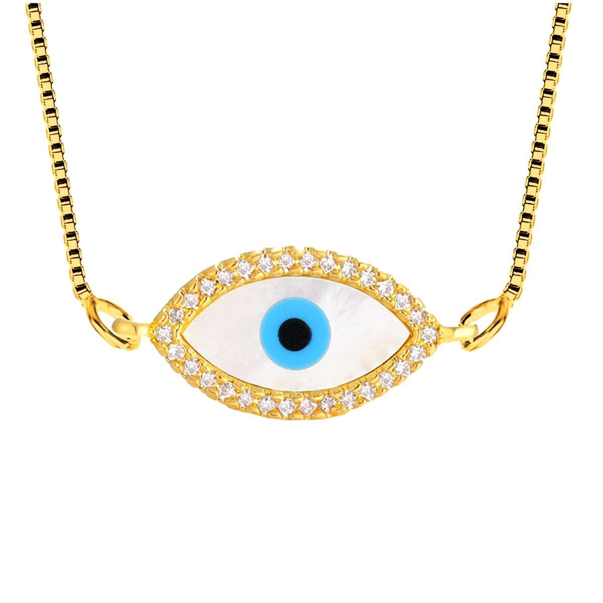 Oval Turkish Evil Eye CZ Silver Necklace Pendant Chain Bulk